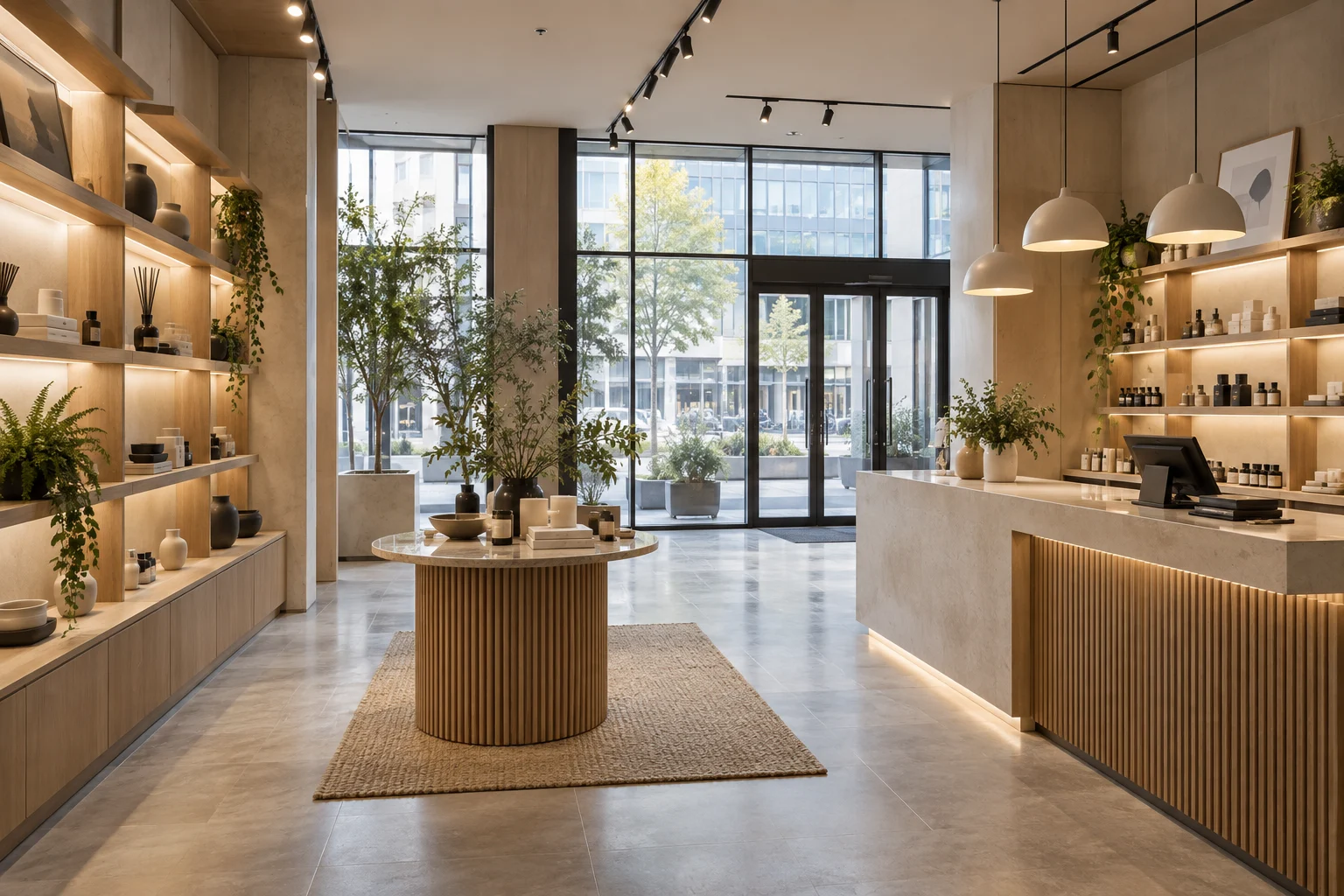Contemporary retail premises with clear sightlines and a glazed entrance
