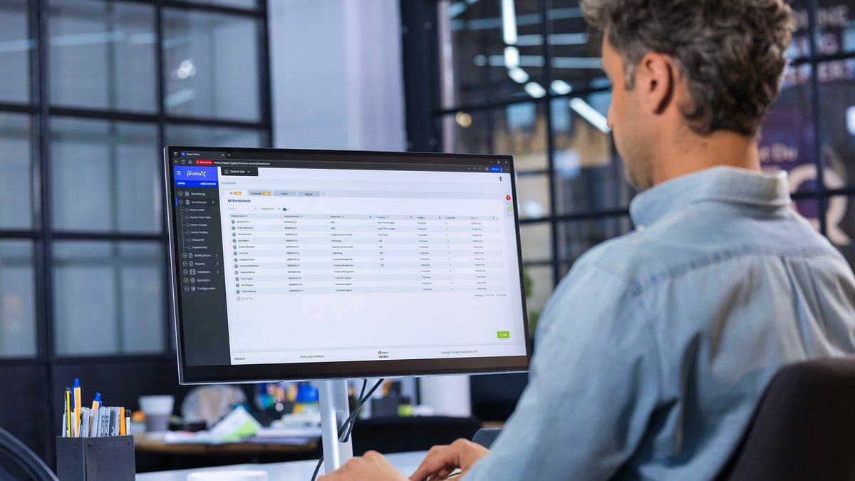 Primo access control software open on a desktop monitor