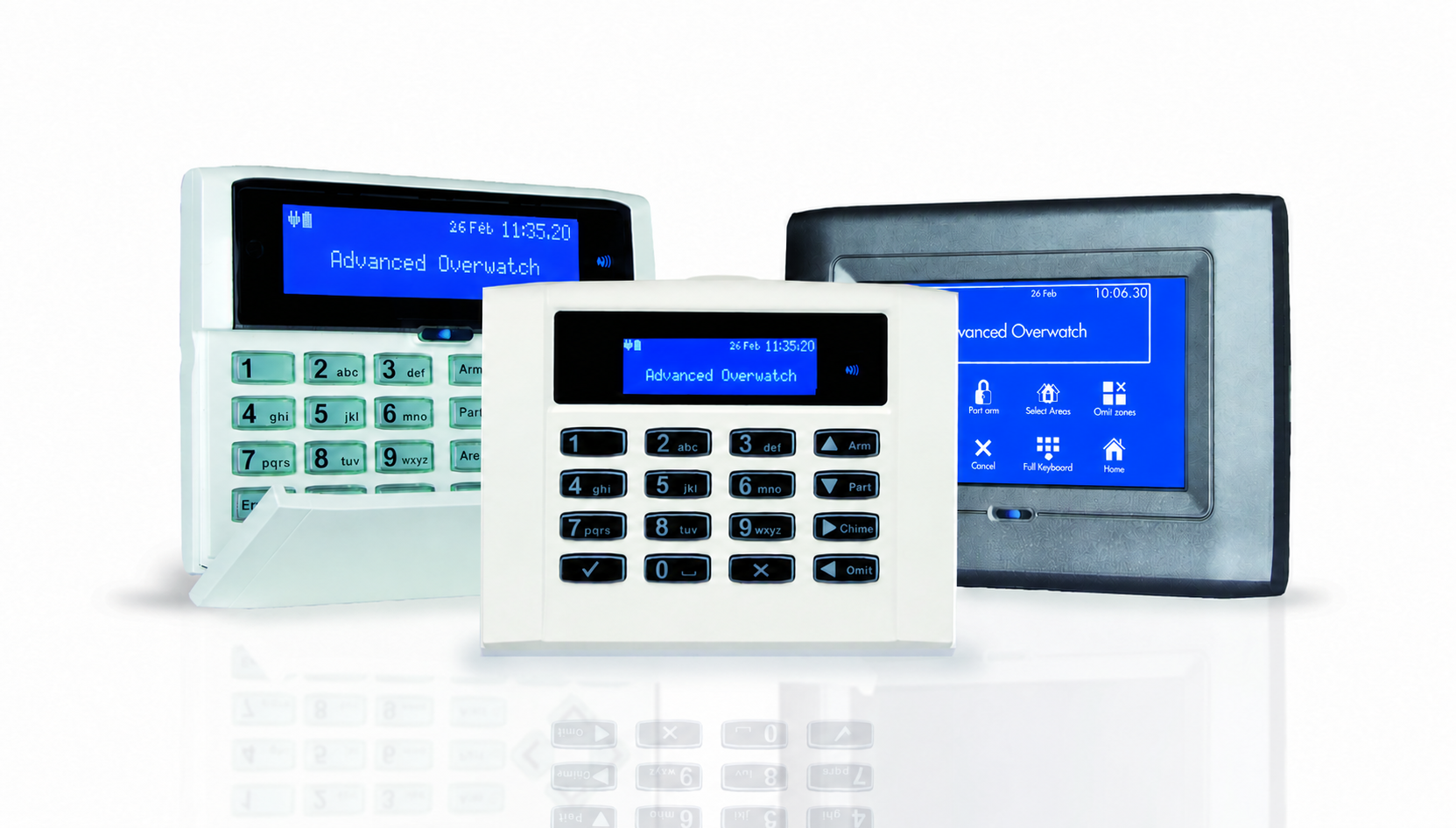 Three Advanced Overwatch intruder alarm keypads