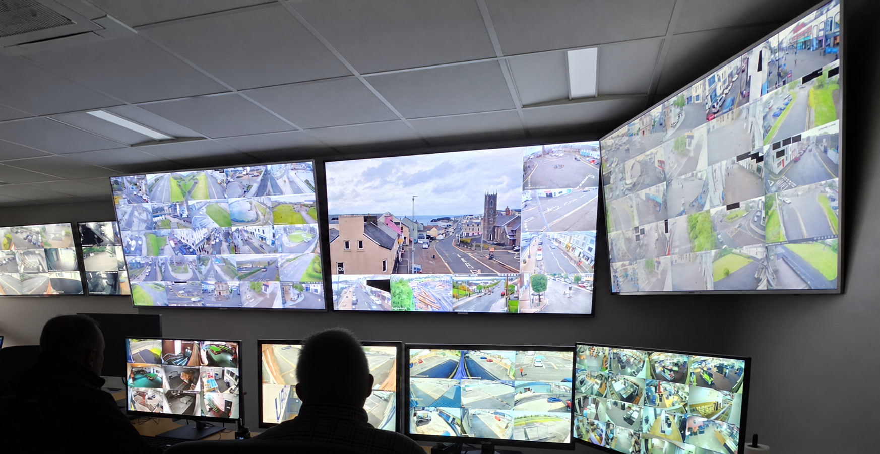 Advanced Overwatch CCTV Monitoring Control Room with wall-mounted monitoring displays