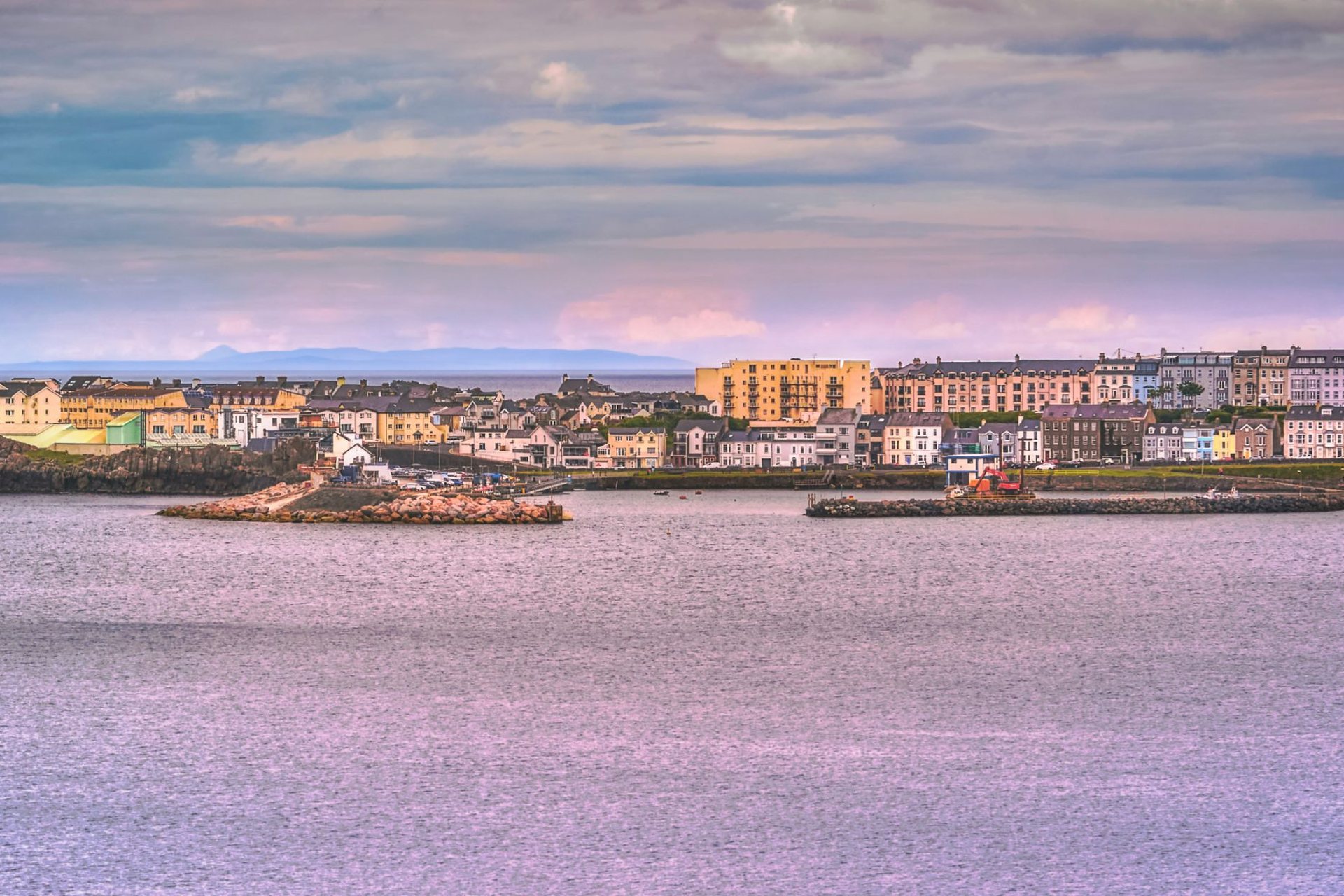 Portrush seafront and harbour seen from the water