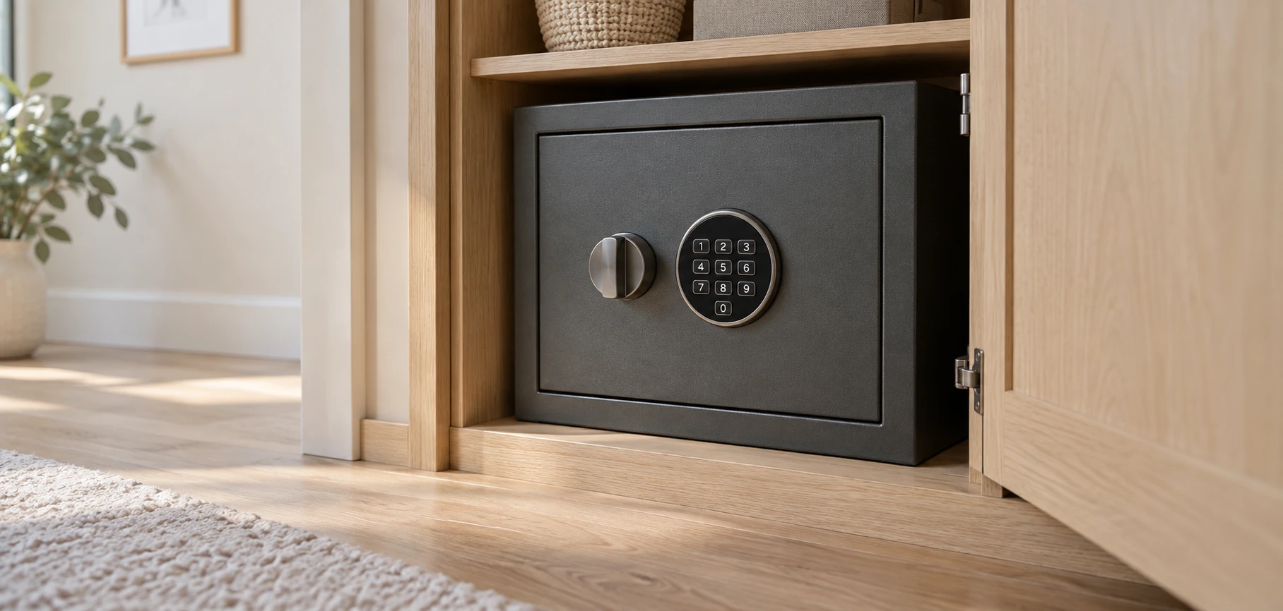 Graphite home safe fitted inside an oak cupboard