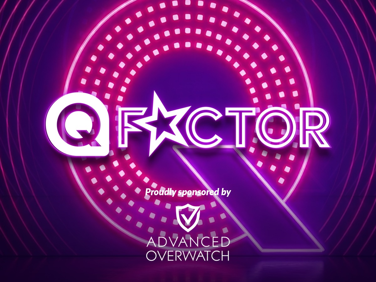 Q Factor logo on the Q Radio neon Q, proudly sponsored by Advanced Overwatch